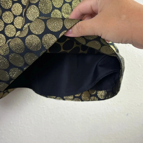 J. Crew Fit & Flare Black w/ Metallic Gold Dot Jacquard V-neck Mini Dress size 2 - Picture 7 of 12